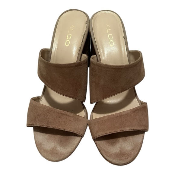 Aldo Beige Suede Block Heel Sandals - Picture 2 of 2